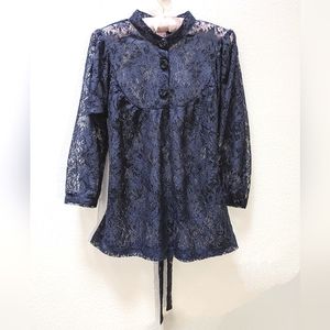 Lux Victorian-inspired lace navy blouse tunic size Medium in EUC from UO